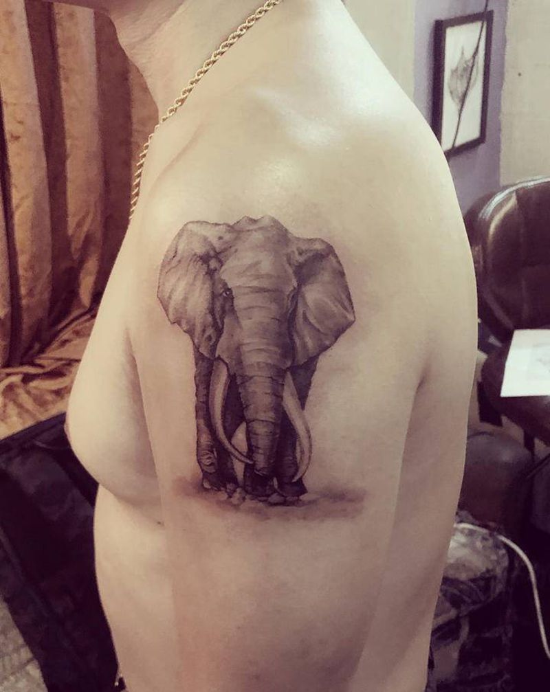 大象纹身图片_手臂手部欧美写实大象纹身图案