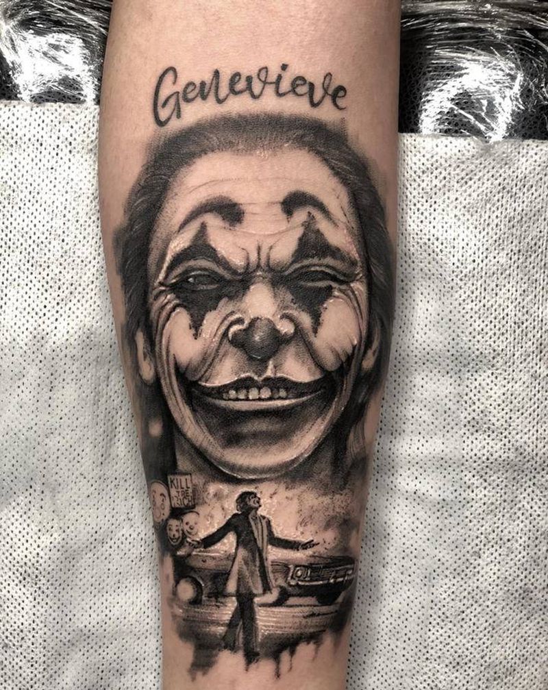 小丑纹身图片_手臂欧美写实点刺纹身图案