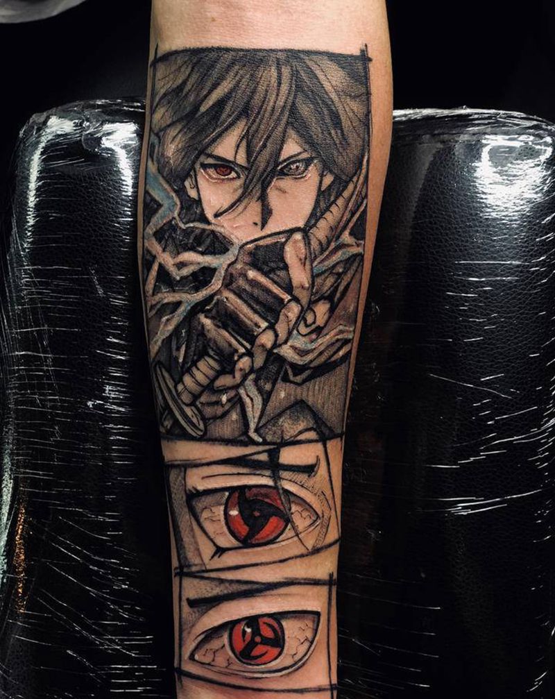 宇智波佐助纹身图片_手臂点刺几何纹身图案