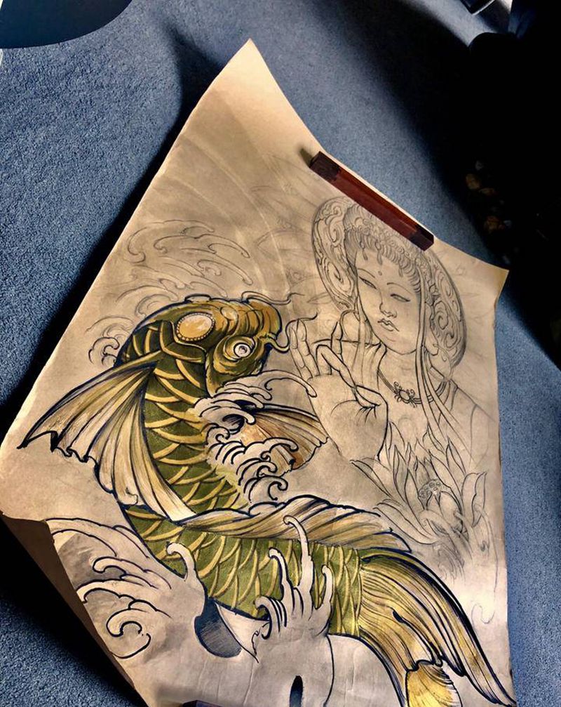 临摹修改纹身图片_背部新传统纹身图案