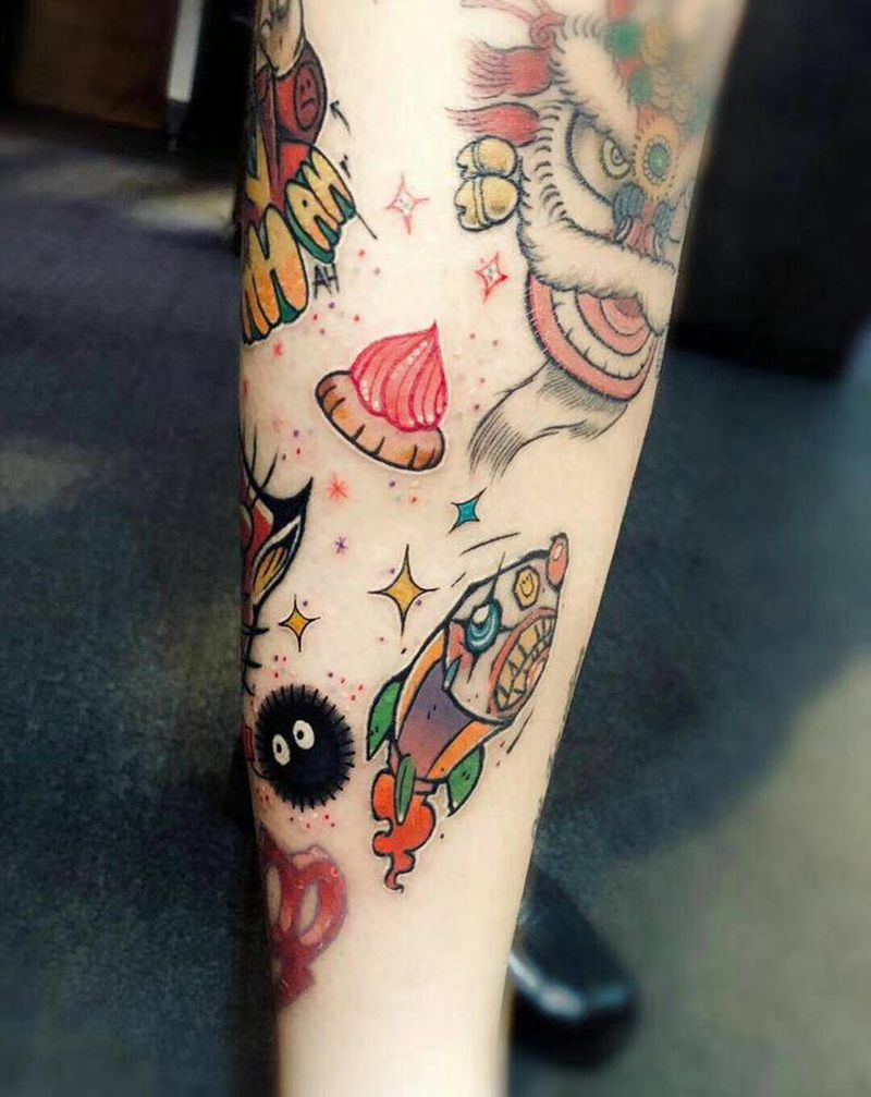 New school纹身图片_腿部New School纹身图案