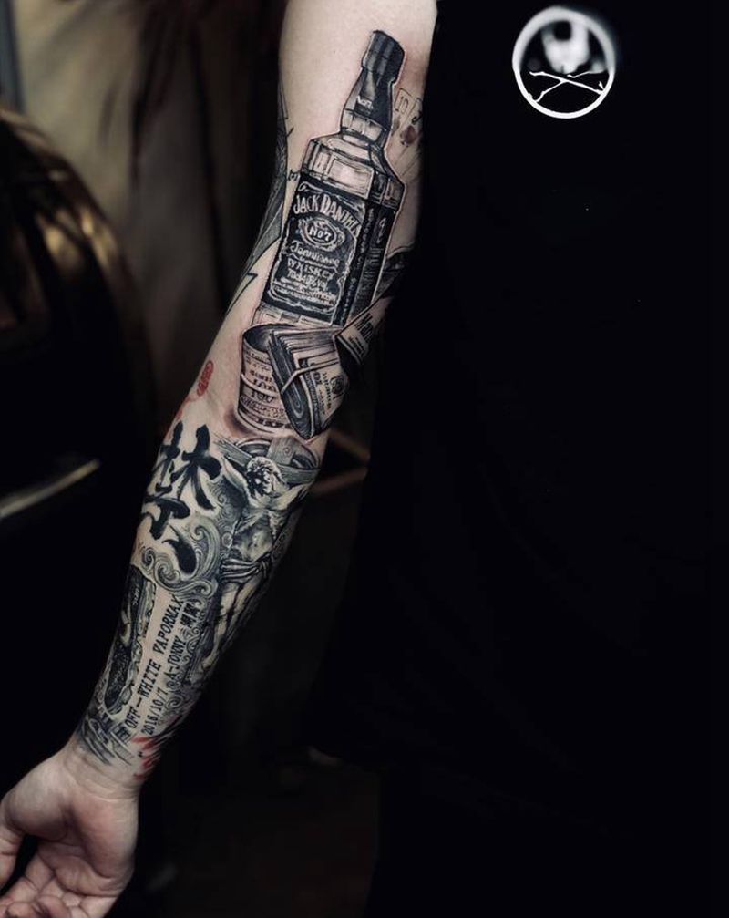 花臂未完待续纹身图片_手臂欧美写实点刺纹身图案