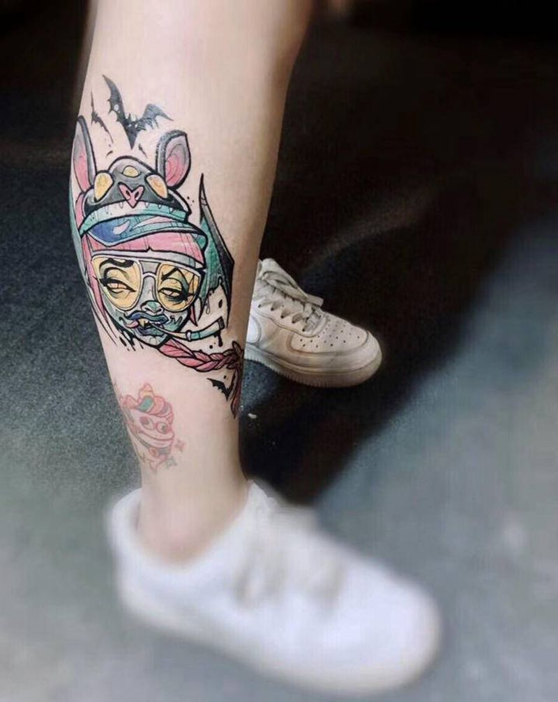 New school纹身图片_腿部New School纹身图案