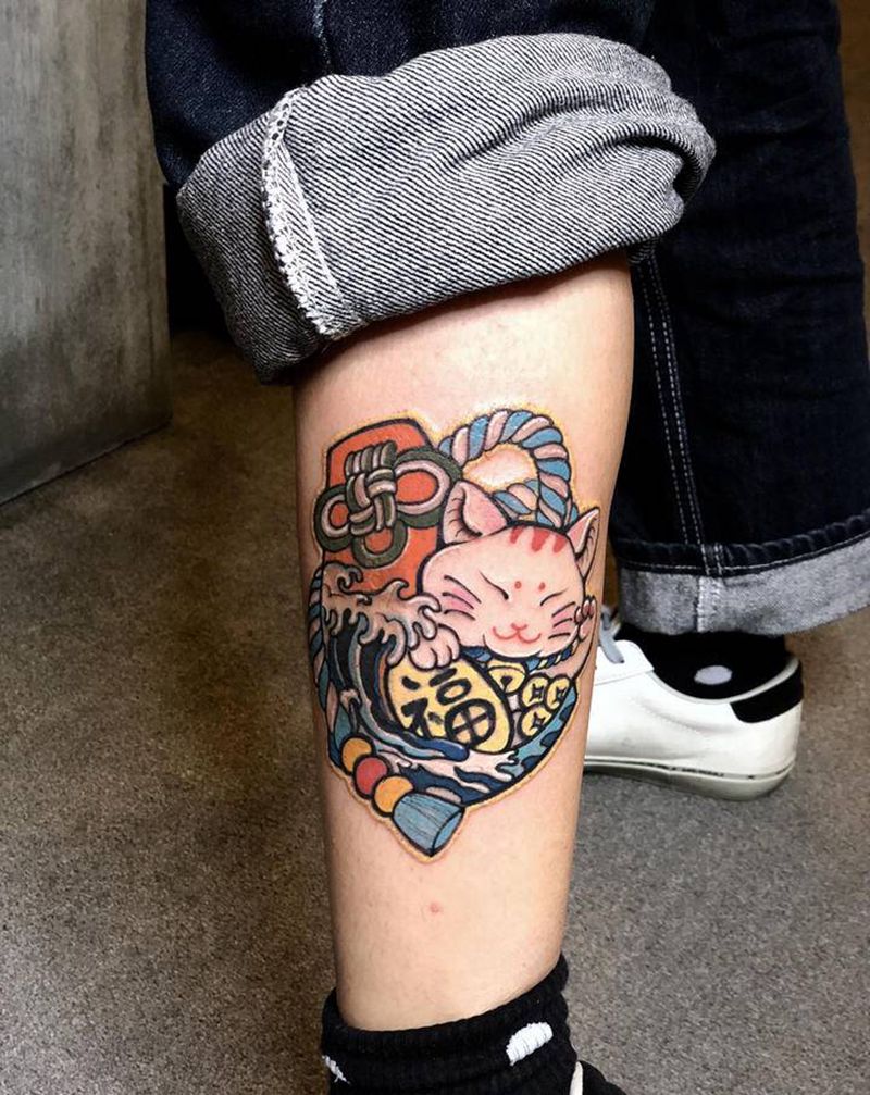 胎记覆盖纹身图片_腿部New School新传统纹身图案