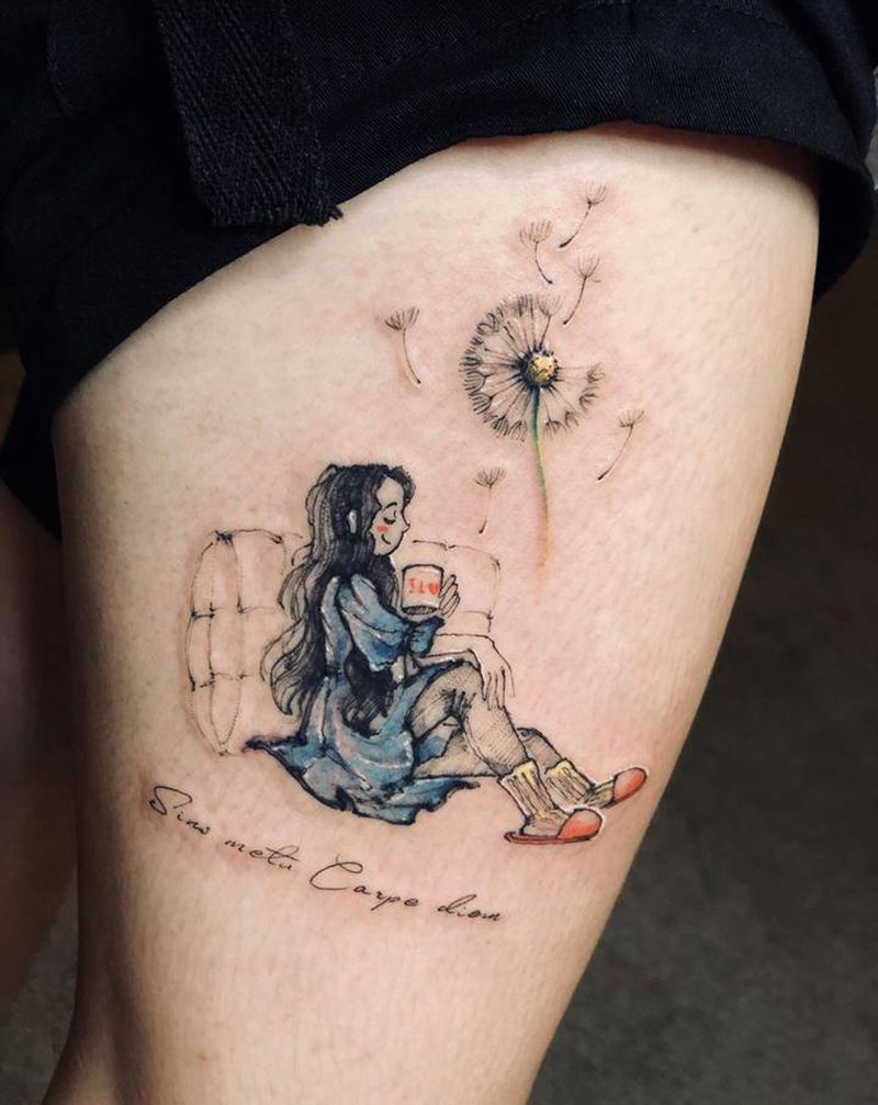 原创设计纹身图片_腿部点刺水彩纹身图案