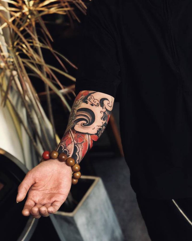 全程手绘～修改添加纹身图片_手臂老传统纹身图案