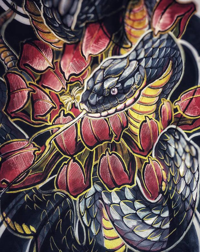 原创手稿～东阳出品纹身图片_手臂腿部新传统纹身图案