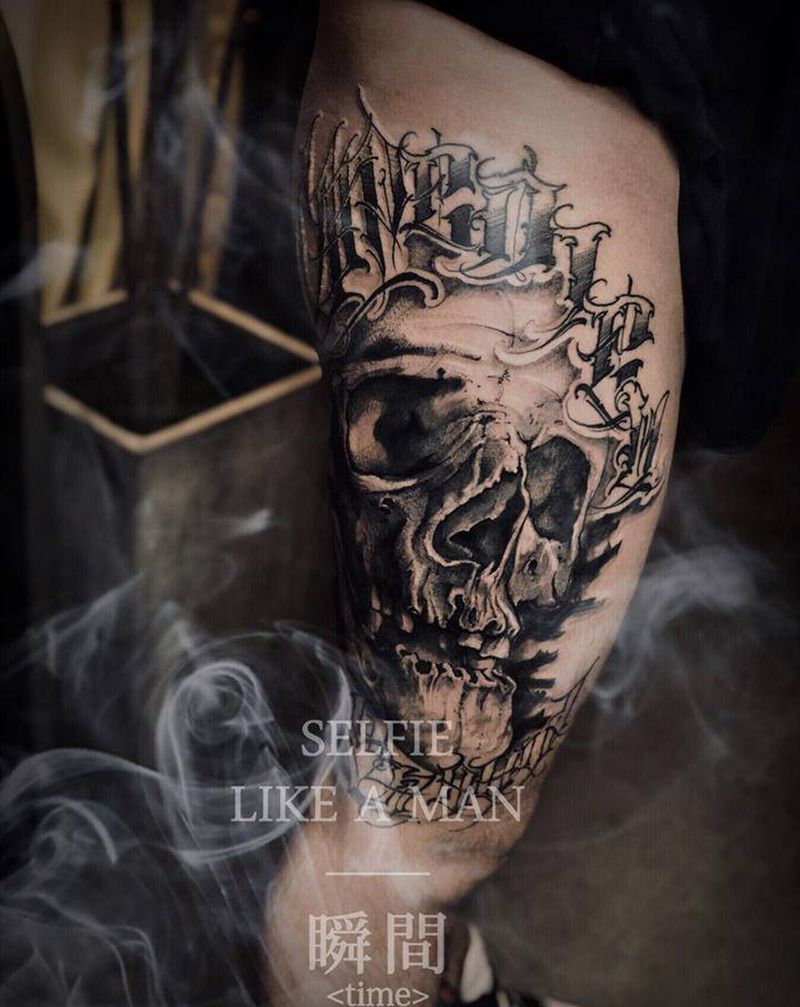 临摹作品～纹身图片_腿部点刺欧美写实纹身图案