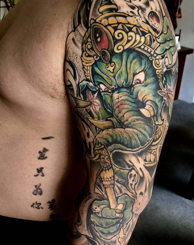 未完待续花臂半甲纹身图片_手臂新传统纹身图案