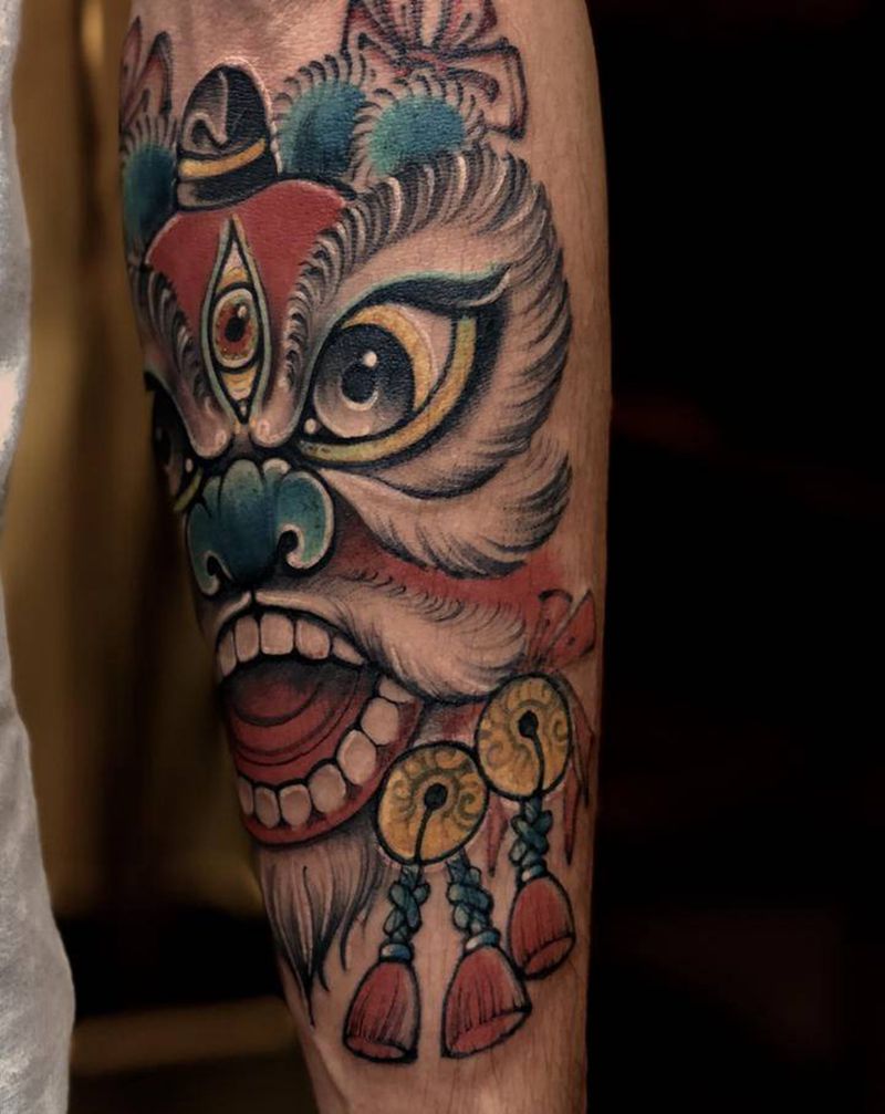 国风醒狮纹身图片_手臂New School新传统纹身图案