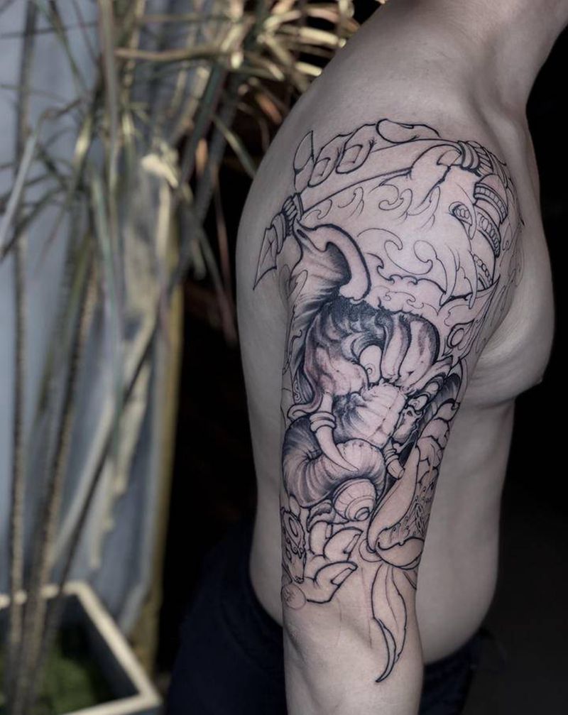 象神未完待续纹身图片_手臂新传统纹身图案