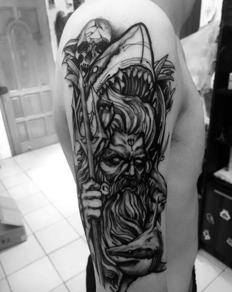 海王纹身图片_手臂手部欧美写实点刺欧美风海王纹身图案