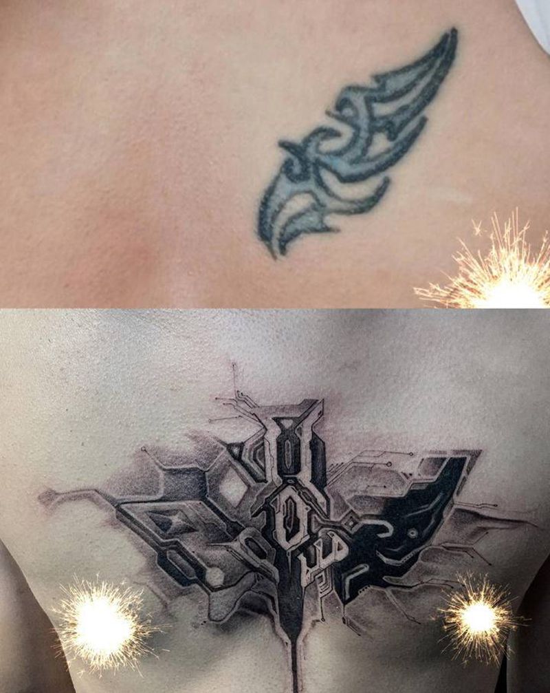 覆盖纹身图片_胸部花体字纹身图案