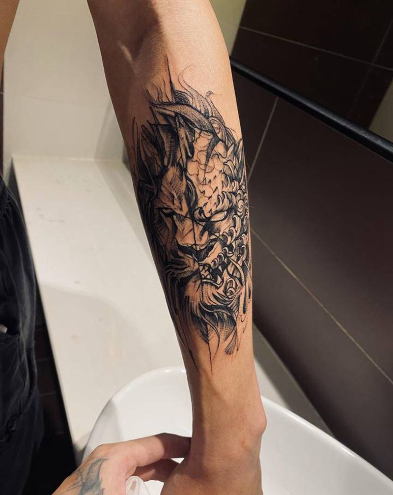 狮子纹身图片_点刺欧美写实狮子点刺纹身图案