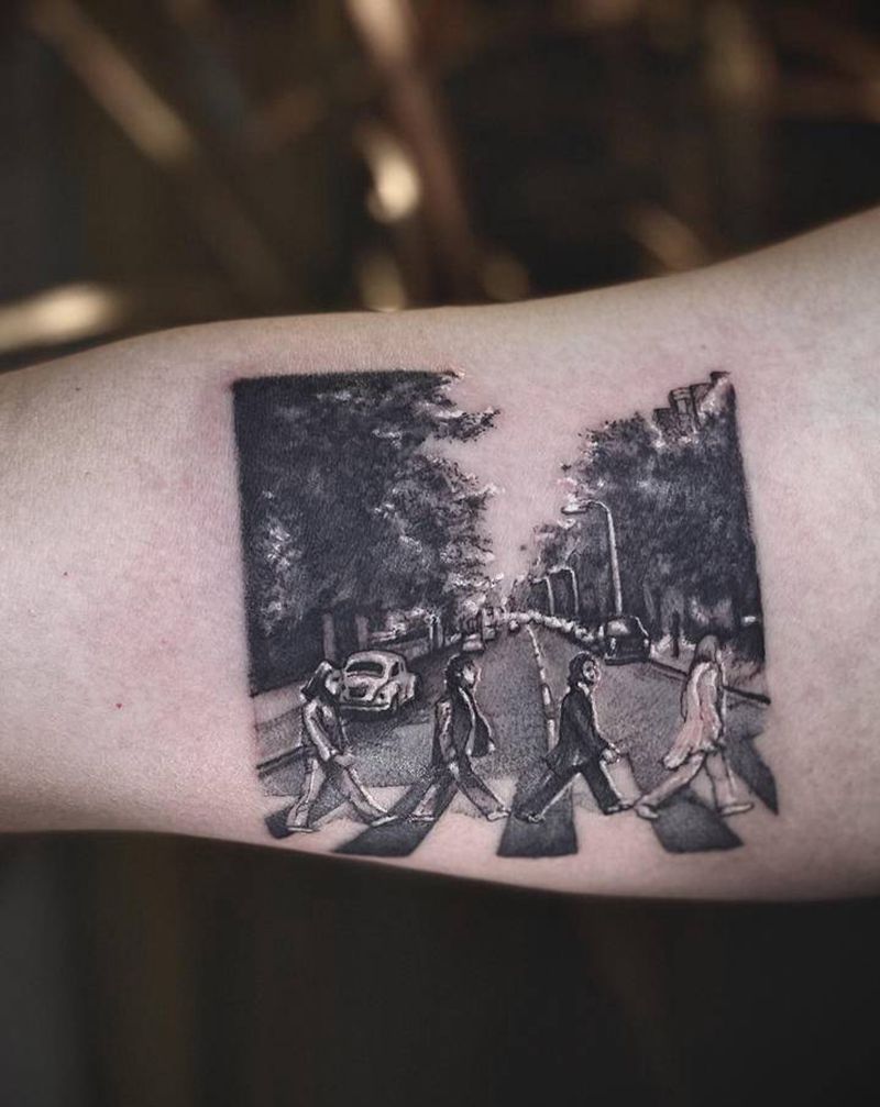 乐队纹身图片_手臂点刺欧美写实纹身图案