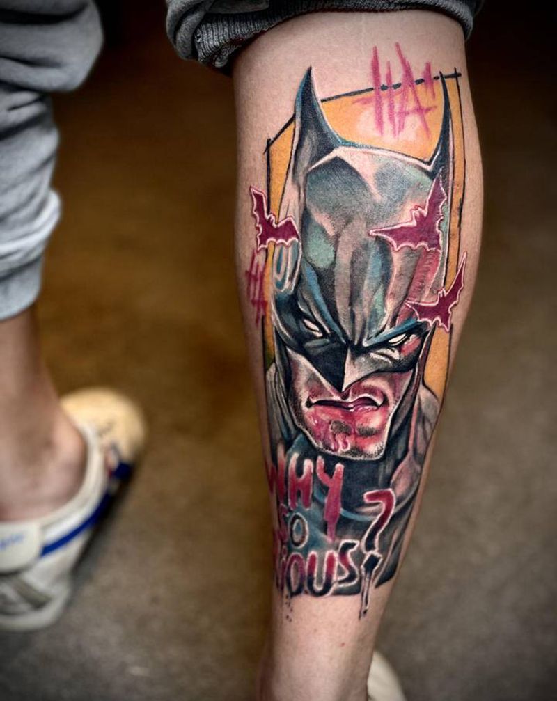 蝙蝠侠纹身图片_腿部New School欧美写实纹身图案