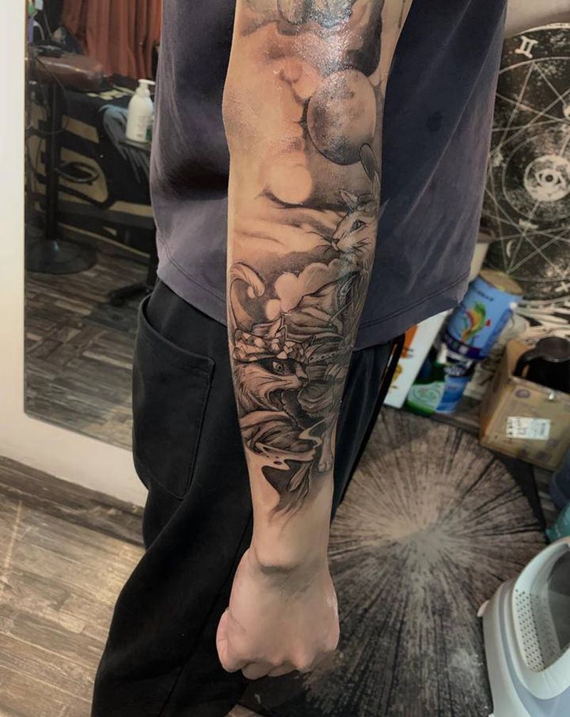 传统猫纹身图片_手部手臂新传统纹身图案