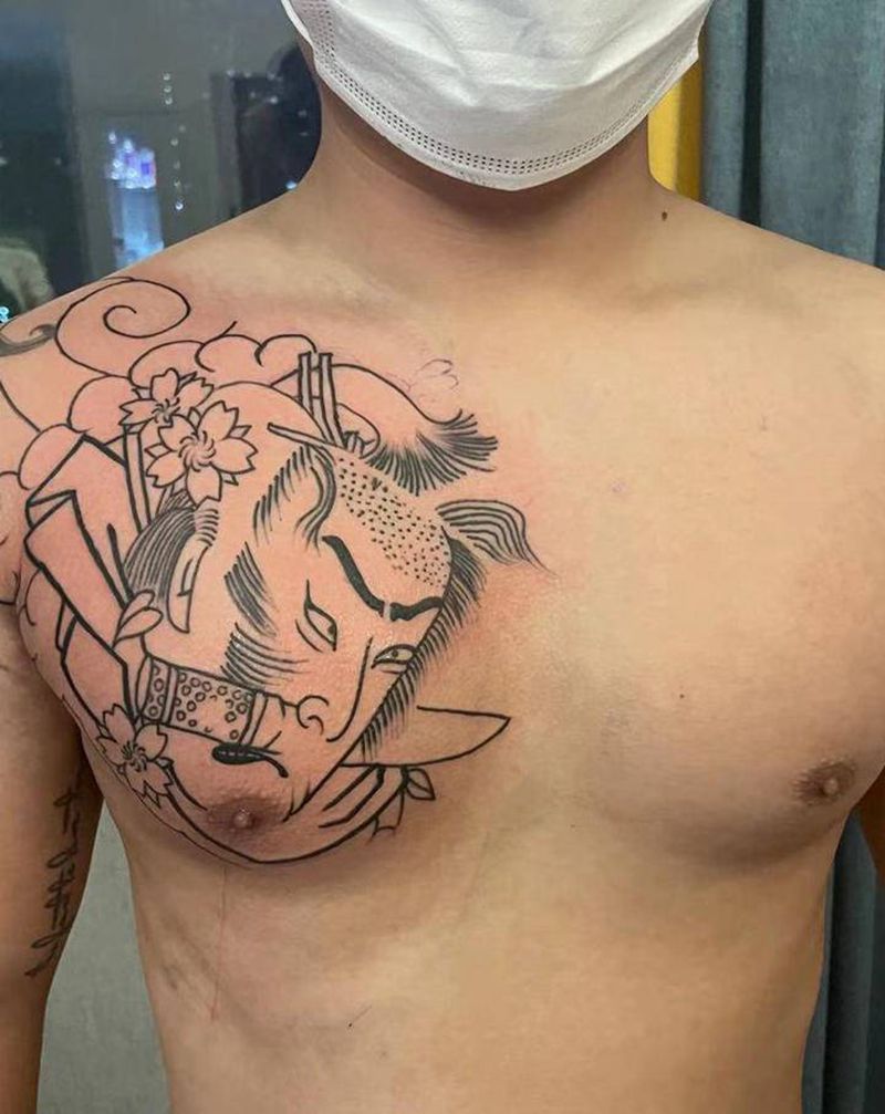 半甲纹身图片_胸部手部老传统日式传统老传统纹身图案