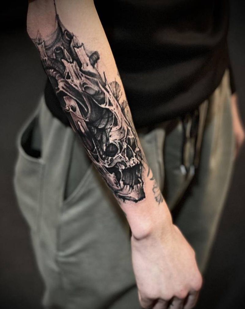 暗黑风格纹身图片_手臂点刺几何纹身图案