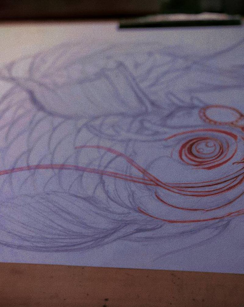 龙鱼手稿纹身图片_新传统纹身图案