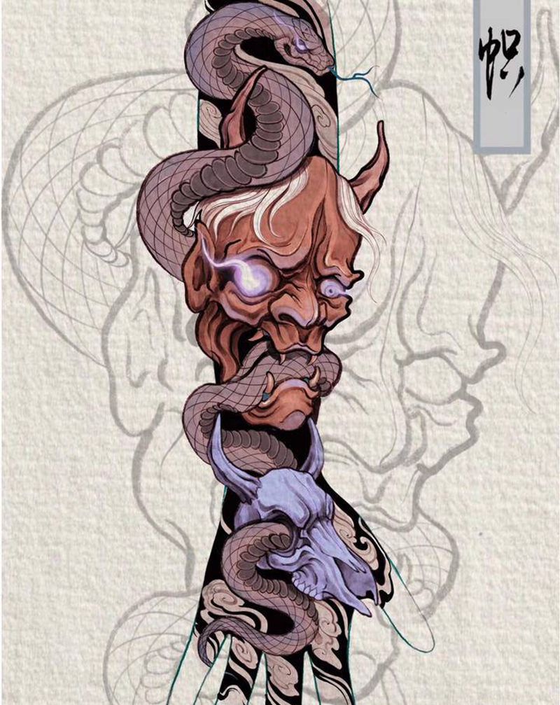 般若蛇纹身图片_新传统纹身图案