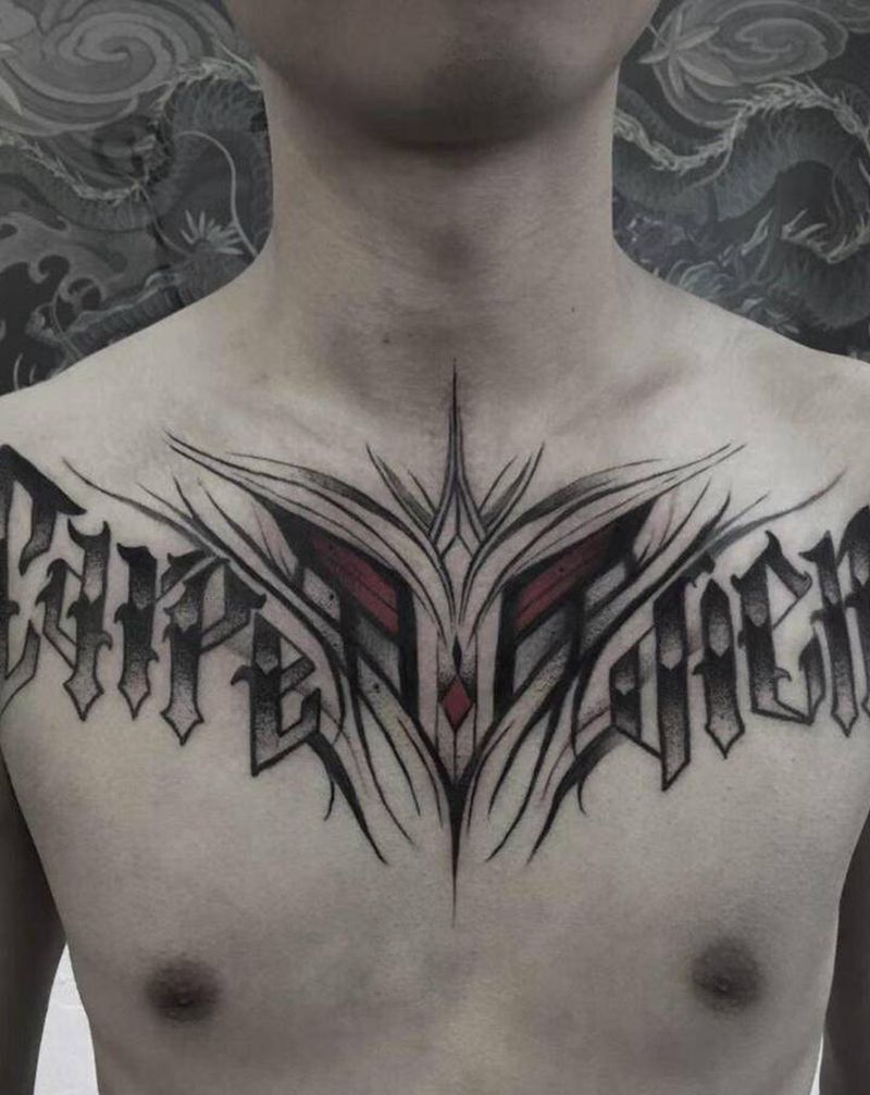 花体字纹身图片_胸部花体字纹身图案