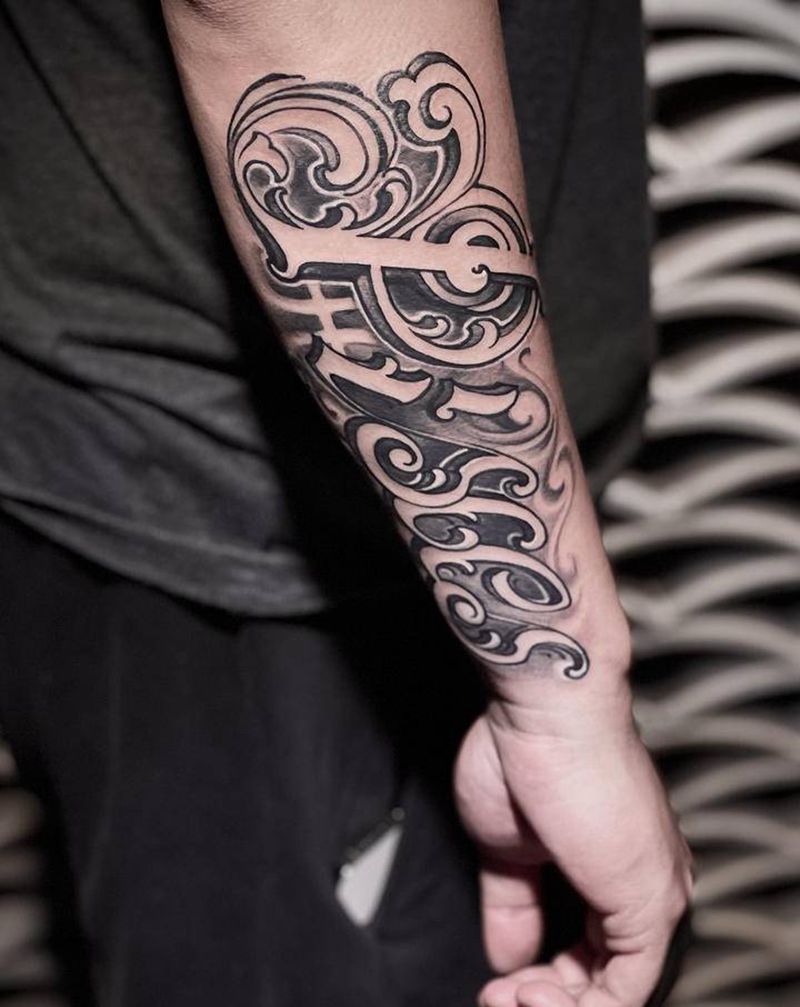 花体字～双鱼座纹身图片_手臂花体字纹身图案