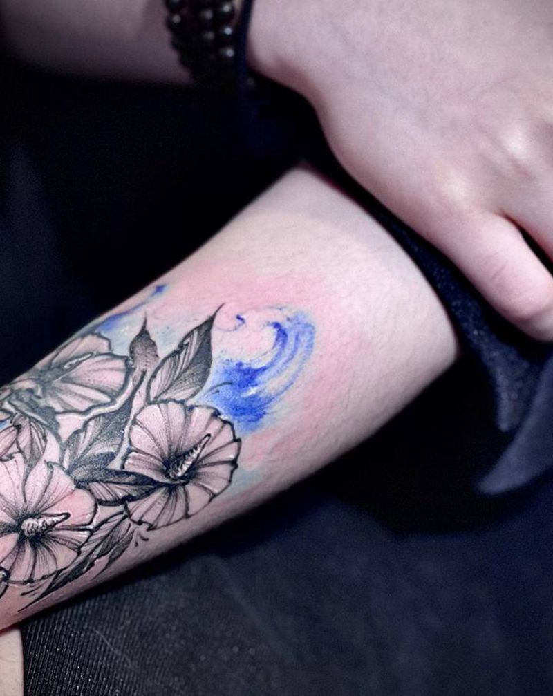 水彩速写结合纹身图片_手臂水彩点刺纹身图案