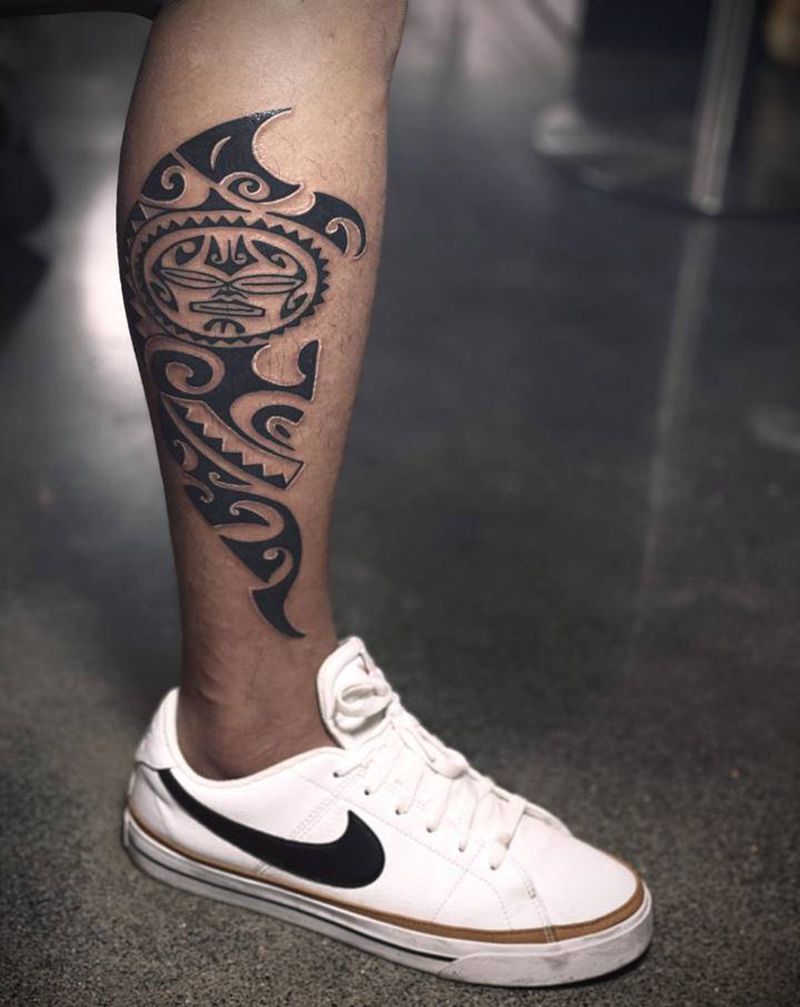 玛雅图腾纹身图片_腿部纹身图案