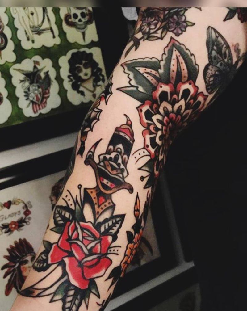 old school拼接纹身图片_手臂Old School纹身图案