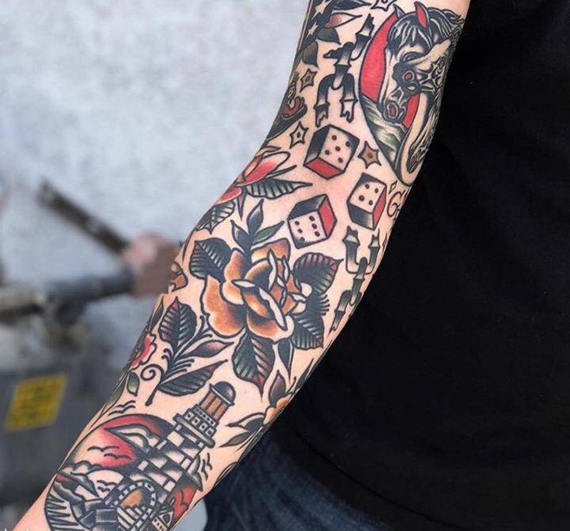 old school纹身图片_手臂手部Old School混合纹身图案