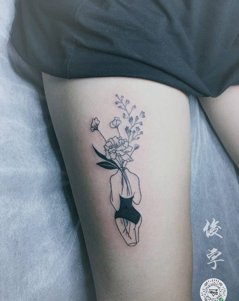 简约小清新纹身图片_腿部纹身图案