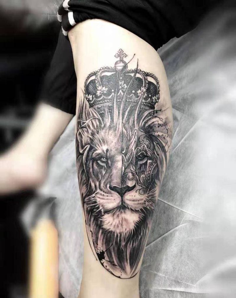 狮子王纹身图片_腿部纹身图案