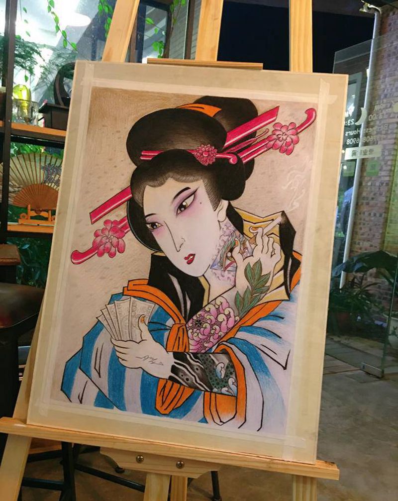 日式艺妓手稿纹身图片_手稿纹身图案