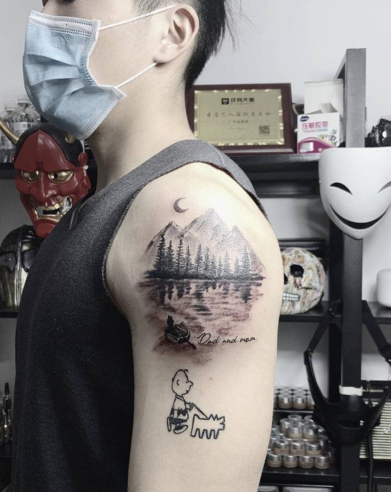 安享晚年纹身图片_手臂几何船dad风景纹身图案