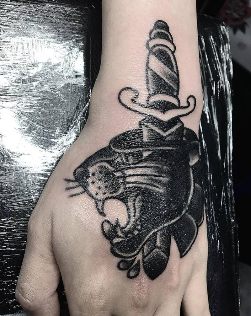 黑豹首纹身图片_Old School黑豹匕首纹身图案