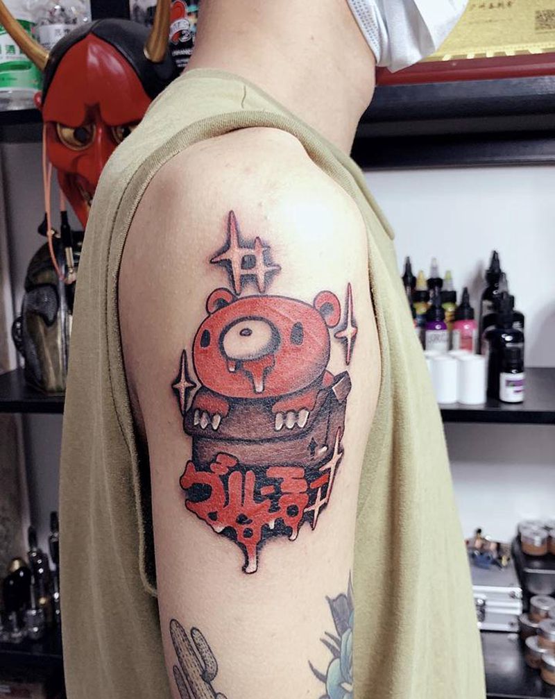 school小熊纹身图片_手臂New School熊school彩色纹身图案