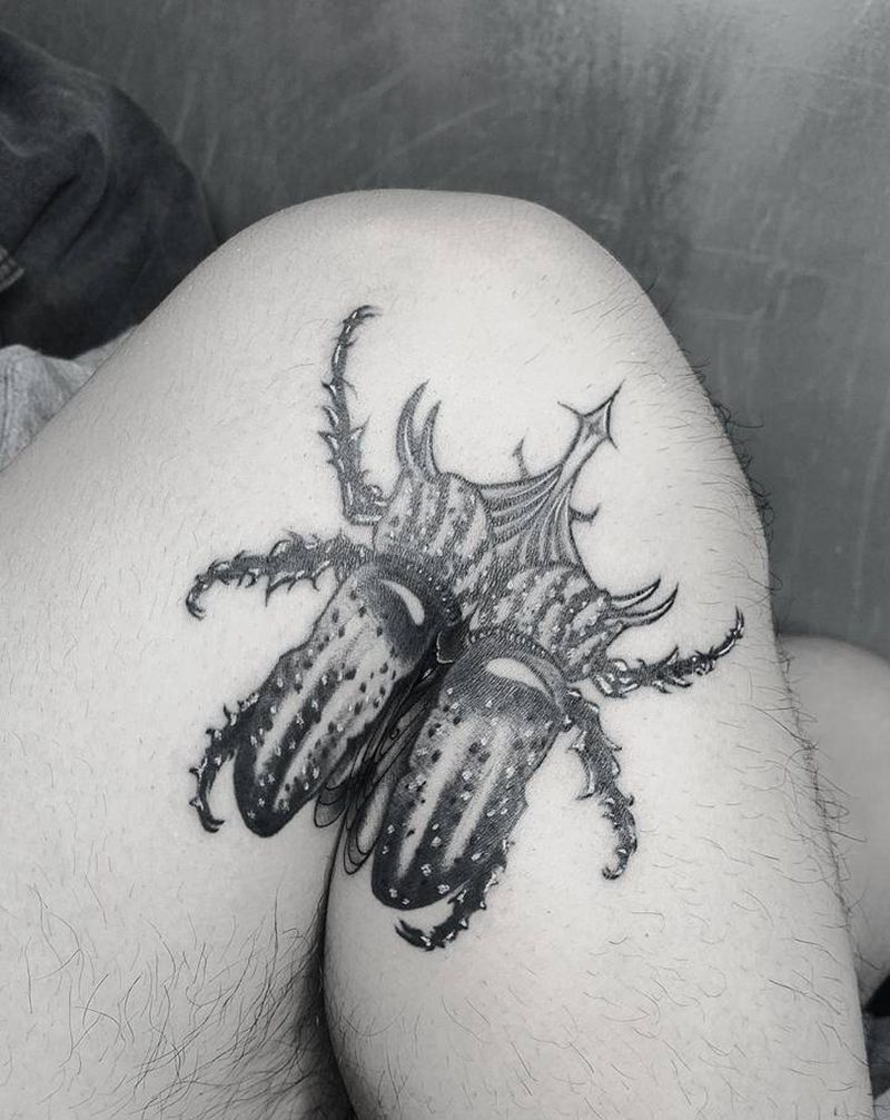 甲壳虫纹身图片_腿部虫纹身图案