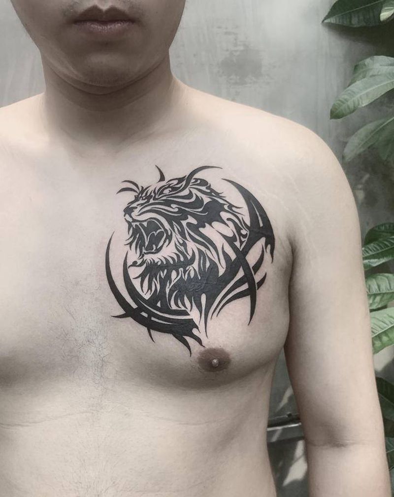 遮盖小英文纹身图片_胸部图腾纹身图案