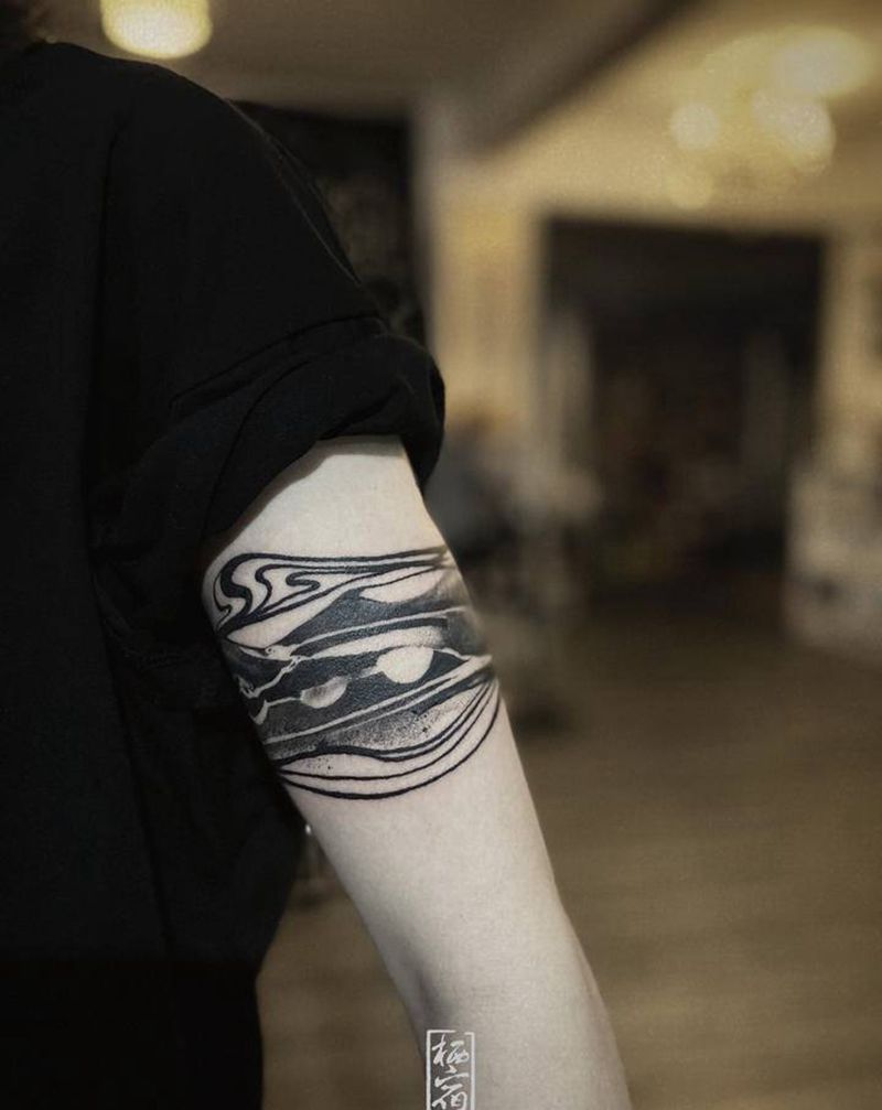水墨臂环纹身图片_手臂手部水墨水彩抽象 线纹身图案