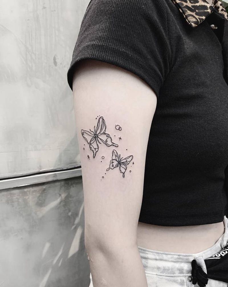 抽象派蝴蝶纹身图片_手臂几何纹身图案