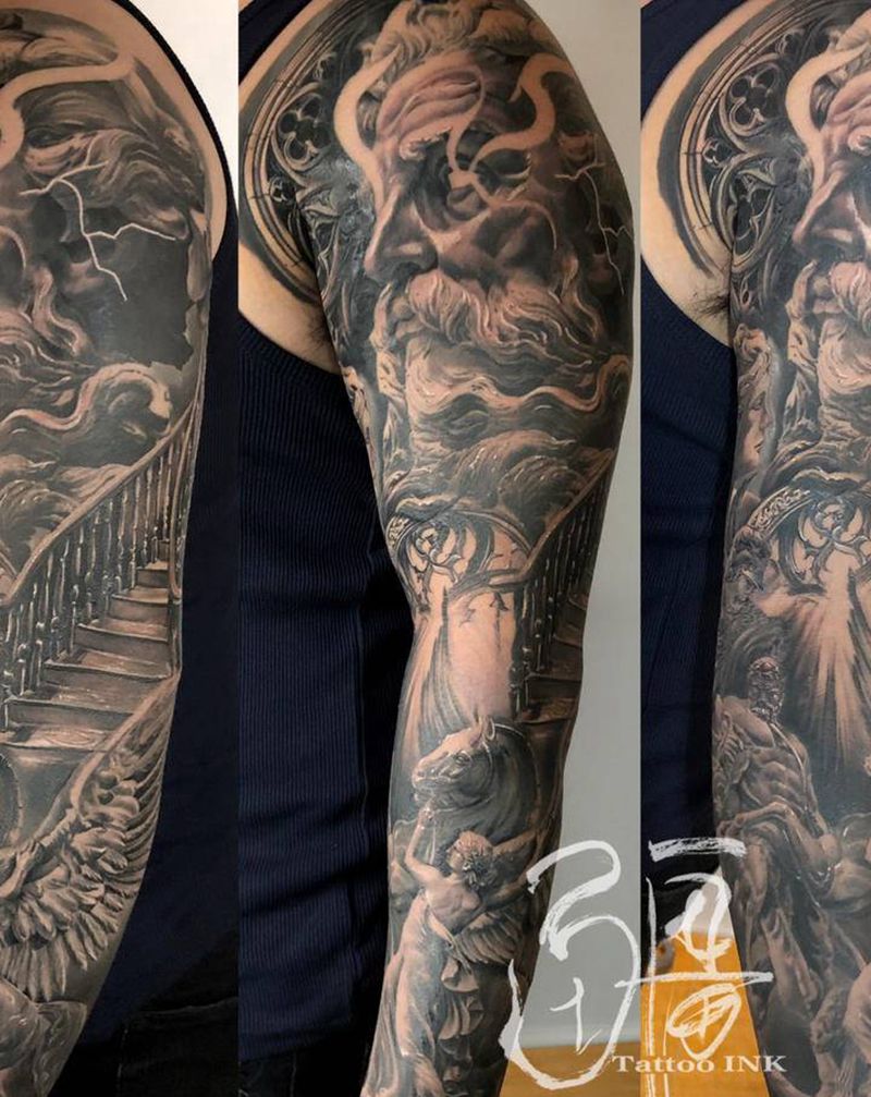 海神花臂纹身图片_手臂手部欧美写实纹身图案