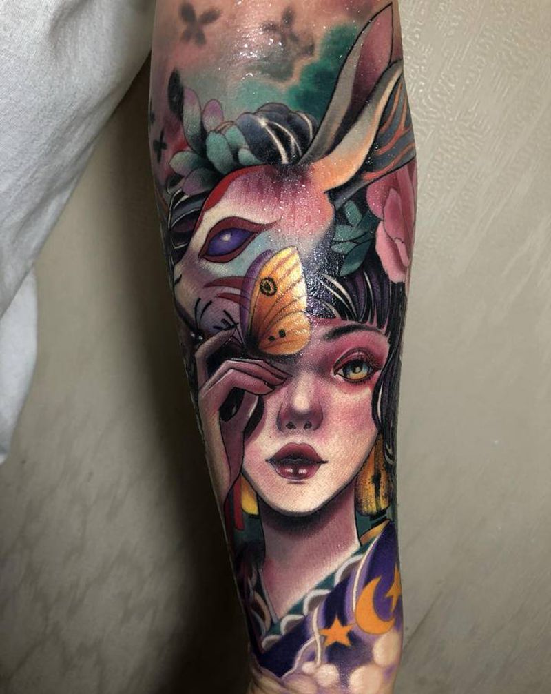 插画纹身图片_手臂手部水彩纹身图案