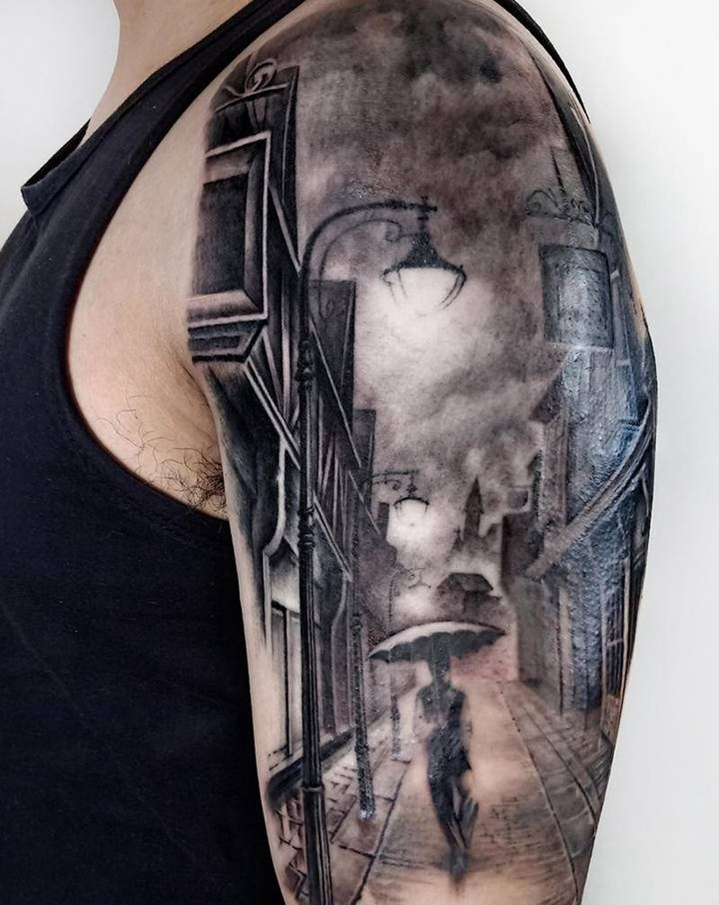 孤独的人纹身图片_手臂欧美写实纹身图案