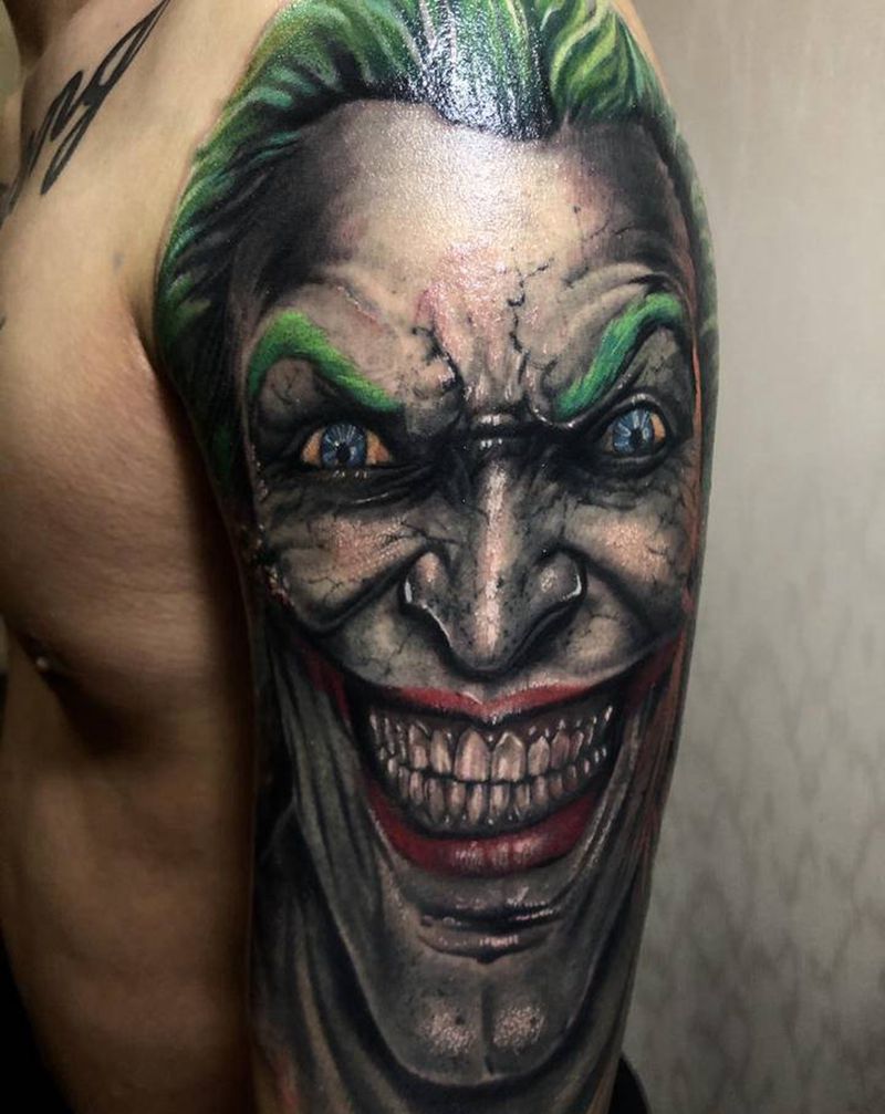小丑纹身图片_手臂手部欧美写实纹身图案