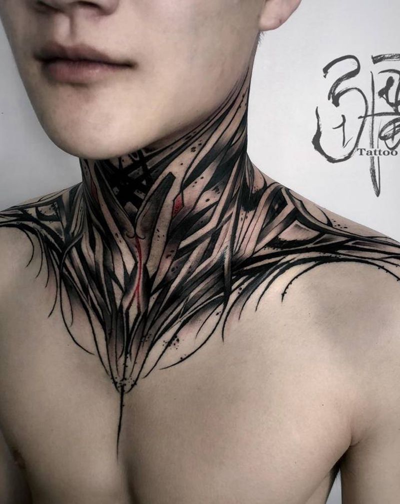 爆脖纹身图片_颈部纹身图案