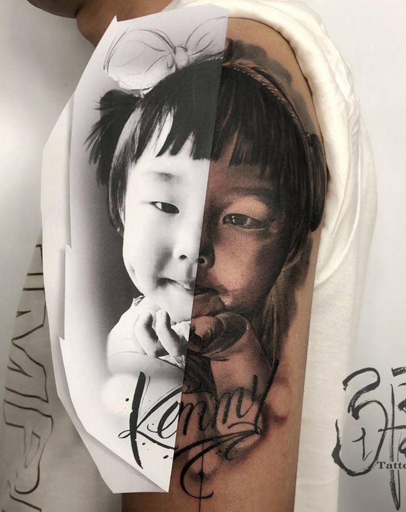 女儿的礼物纹身图片_手臂手部欧美写实纹身图案