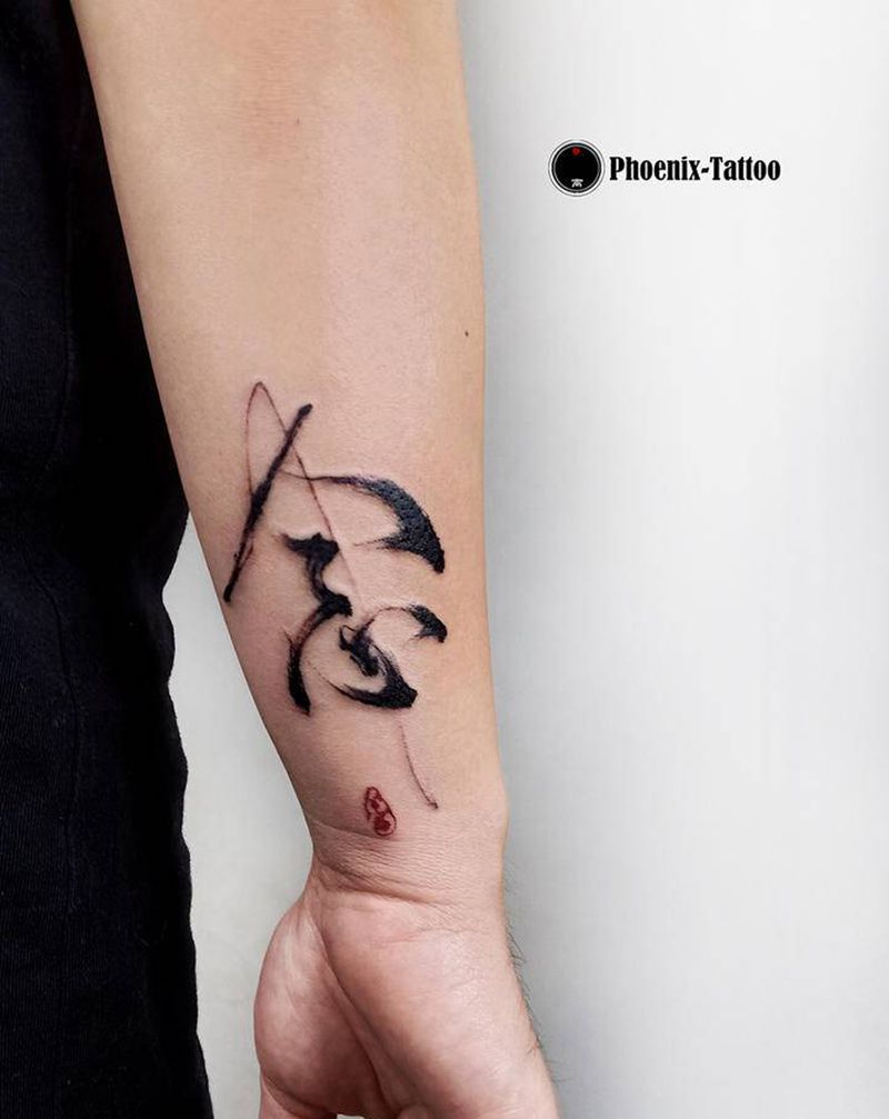 书法纹身图片_手部水墨纹身图案