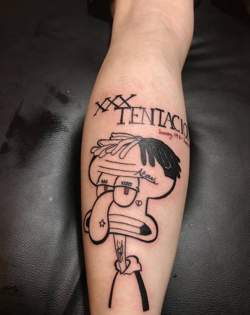 章鱼哥纹身图片_腿部纹身图案