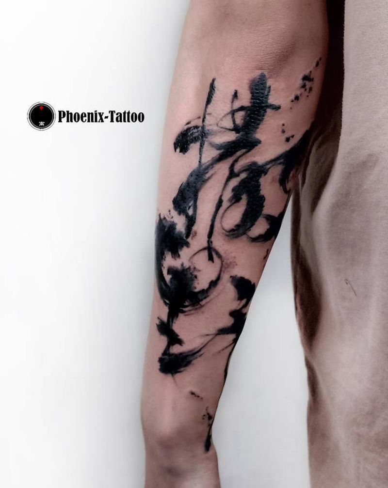 书法纹身图片_手臂水墨纹身图案